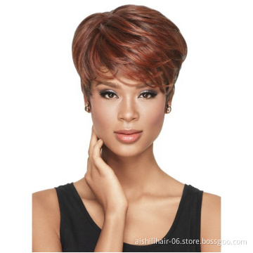 Best-selling Short Fluffy synthetic Wigs For fashion Women natural straight wave reddish brown Wig